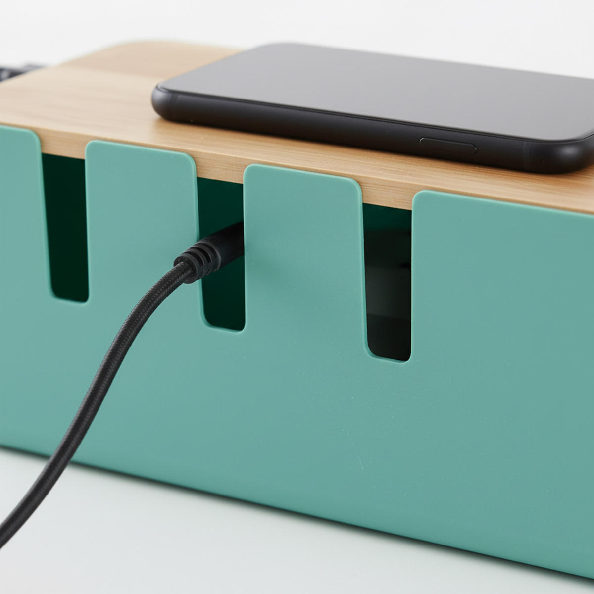KABELBOX - Türkis, Holz/Kunststoff (12.5/30.5/11.5cm) - Relaxdays