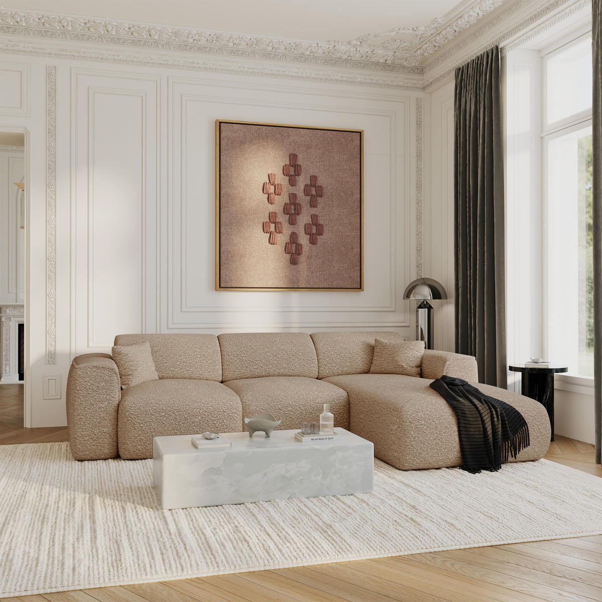 ECKSCHLAFSOFA Bouclé-Stoff Taupe 283cm - Taupe, Textil (283/180cm) - Sia Home