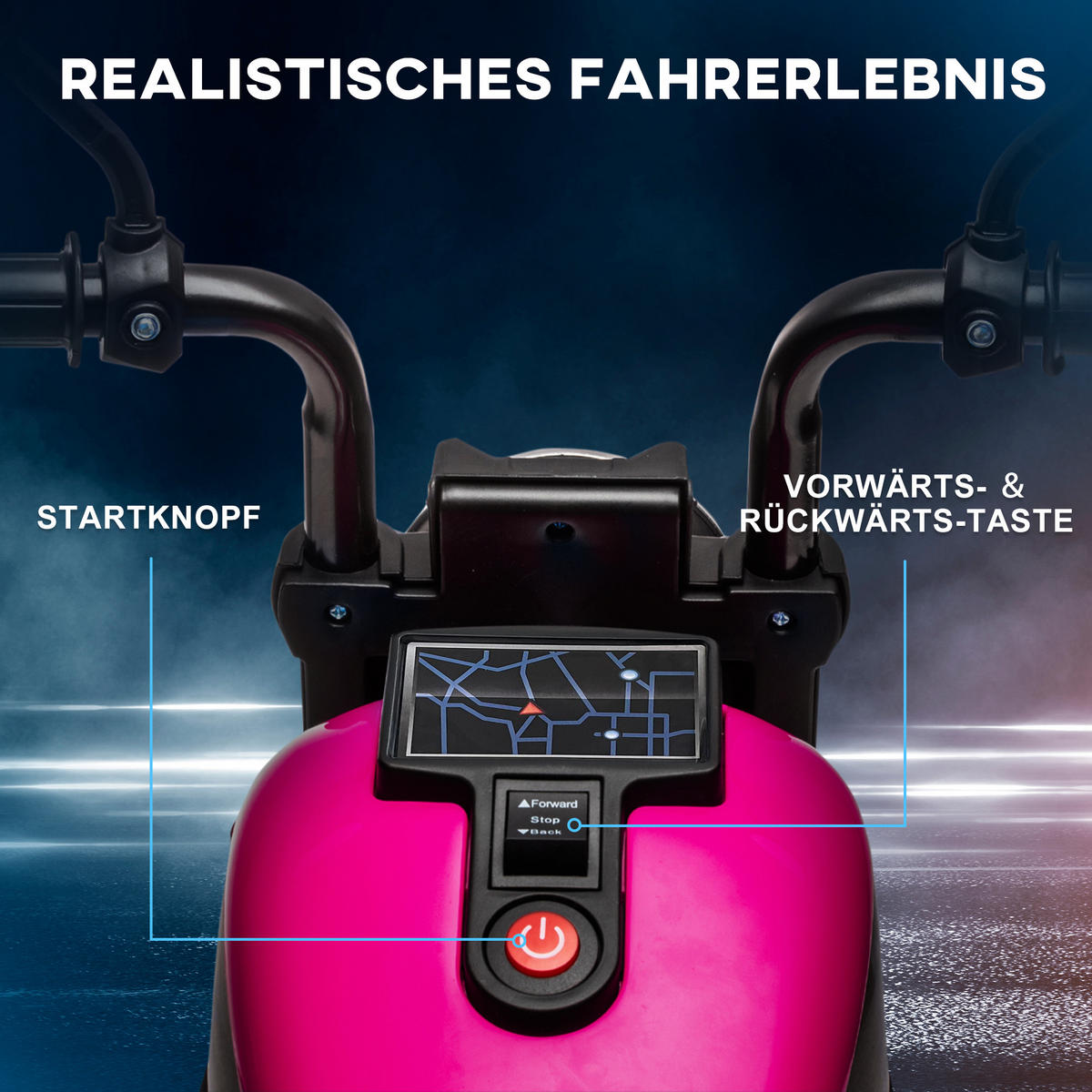 ELEKTRO KINDERMOTORRAD, Blau+Schwarz/Rosa+Schwarz, Kunststoff+ Eisen - Rosa, Metall (76/42/57cm) - HOMCOM