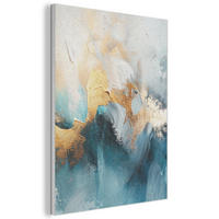 AKUSTIKBILD Abstrakt - Kunst - Gold - Blau Kunstdruck Schlafzimmer 50x70 cm - Petrol, Kunststoff (50/70/0.9cm) - MuchoWow