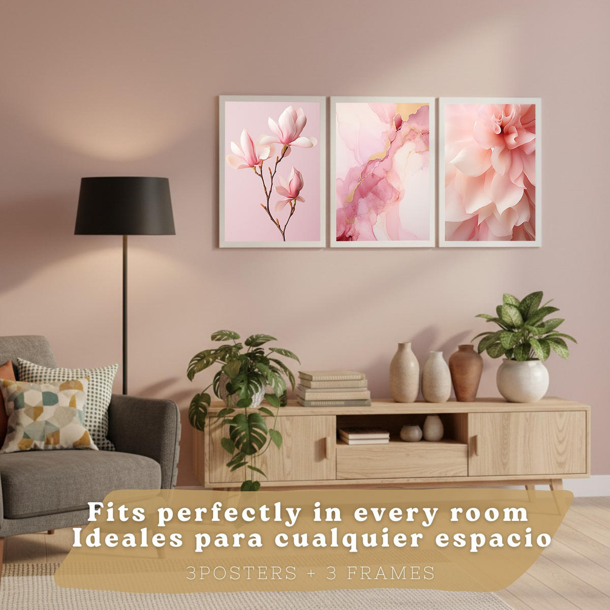 PLAKAT Sada 3 Fuchsia Pink A3 Bílý rám - bílá, papír (29.7/1/42cm) - Nacnic