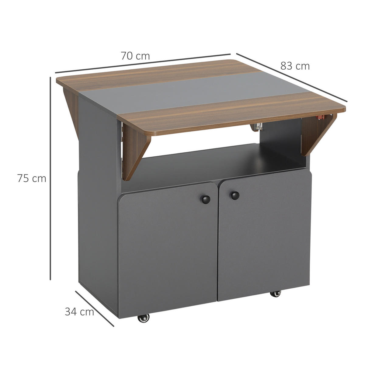 KLAPPTISCH Spanplatte Stahl Hellgrau Dunkelbraun - Hellgrau/Schwarz, Holzwerkstoff/Kunststoff (70/83/75cm) - HOMCOM