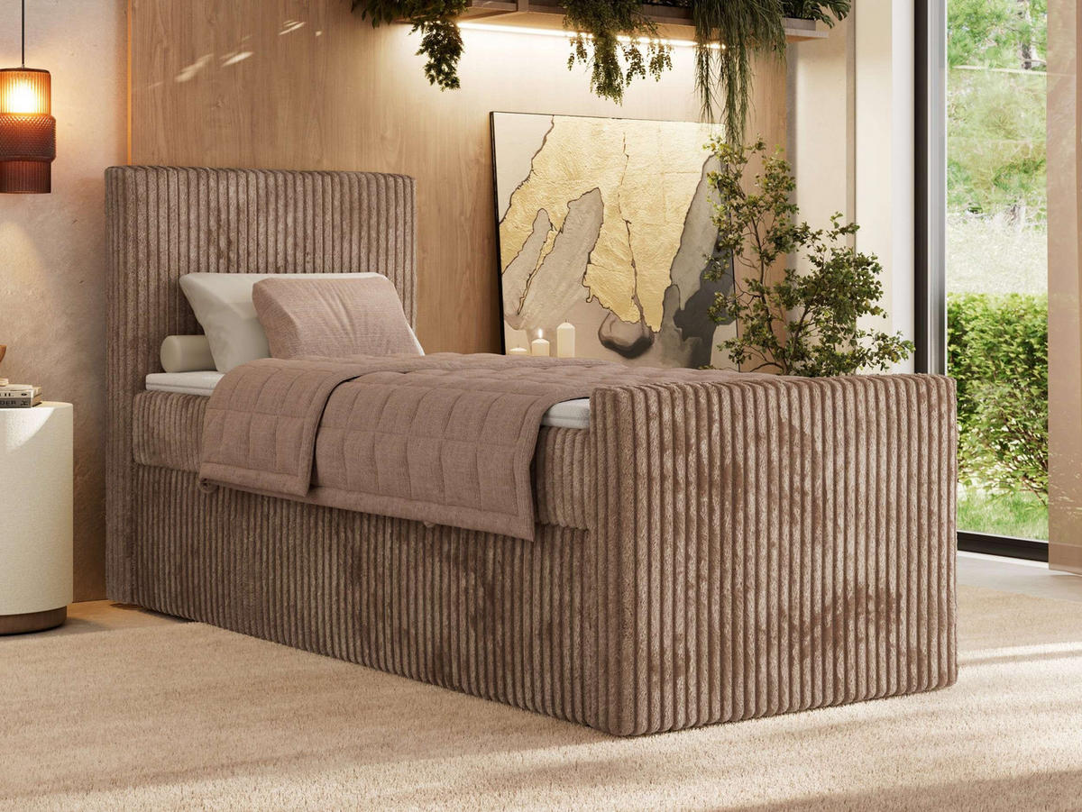 BOXBETT TILIANO DUO 90/200 - Braun Cord - H4 - Topper Visco - Links Seite - Braun, Textil (90/200cm) - MKS