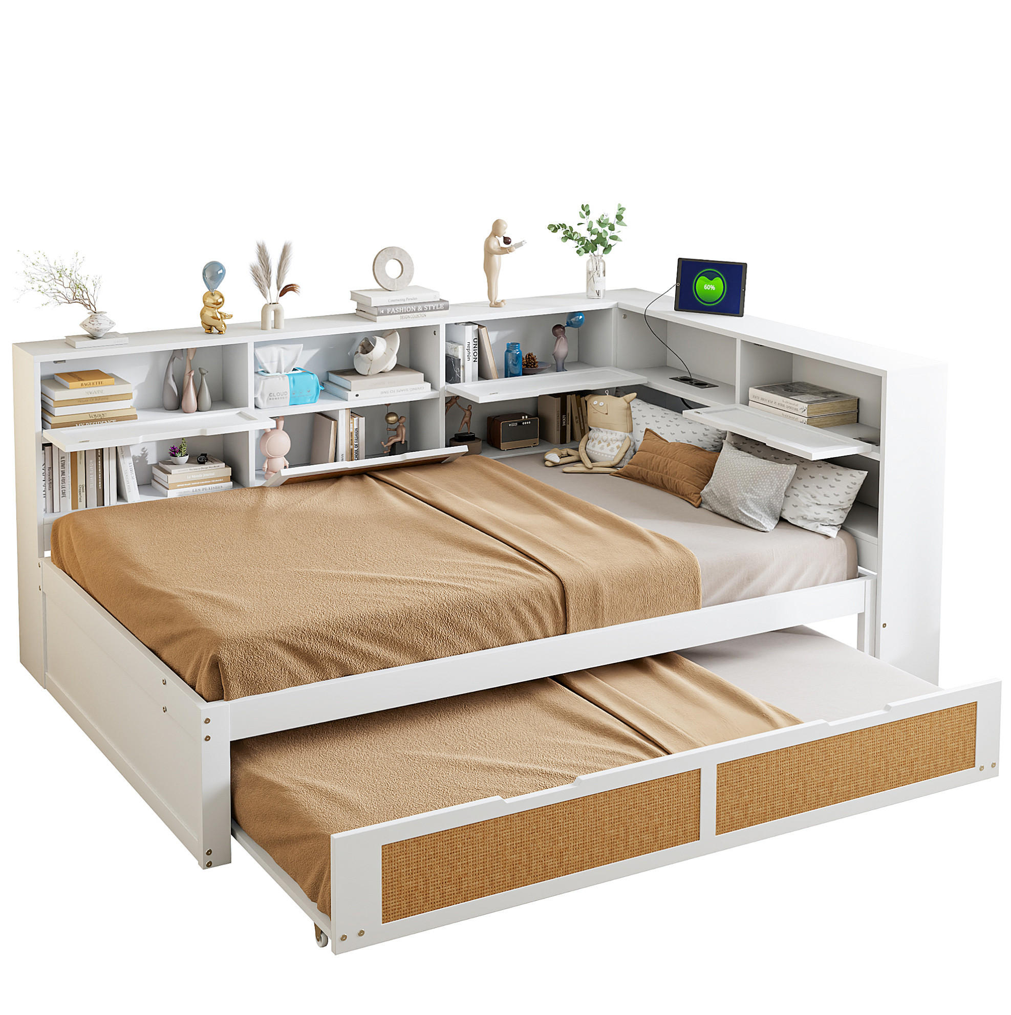 SCHLAFSOFA 140/200 cm mit Ausziehbett, USB-Anschluss und Stauraum, Weiß - Weiß, Holzwerkstoff (225/92/166cm) - Redom