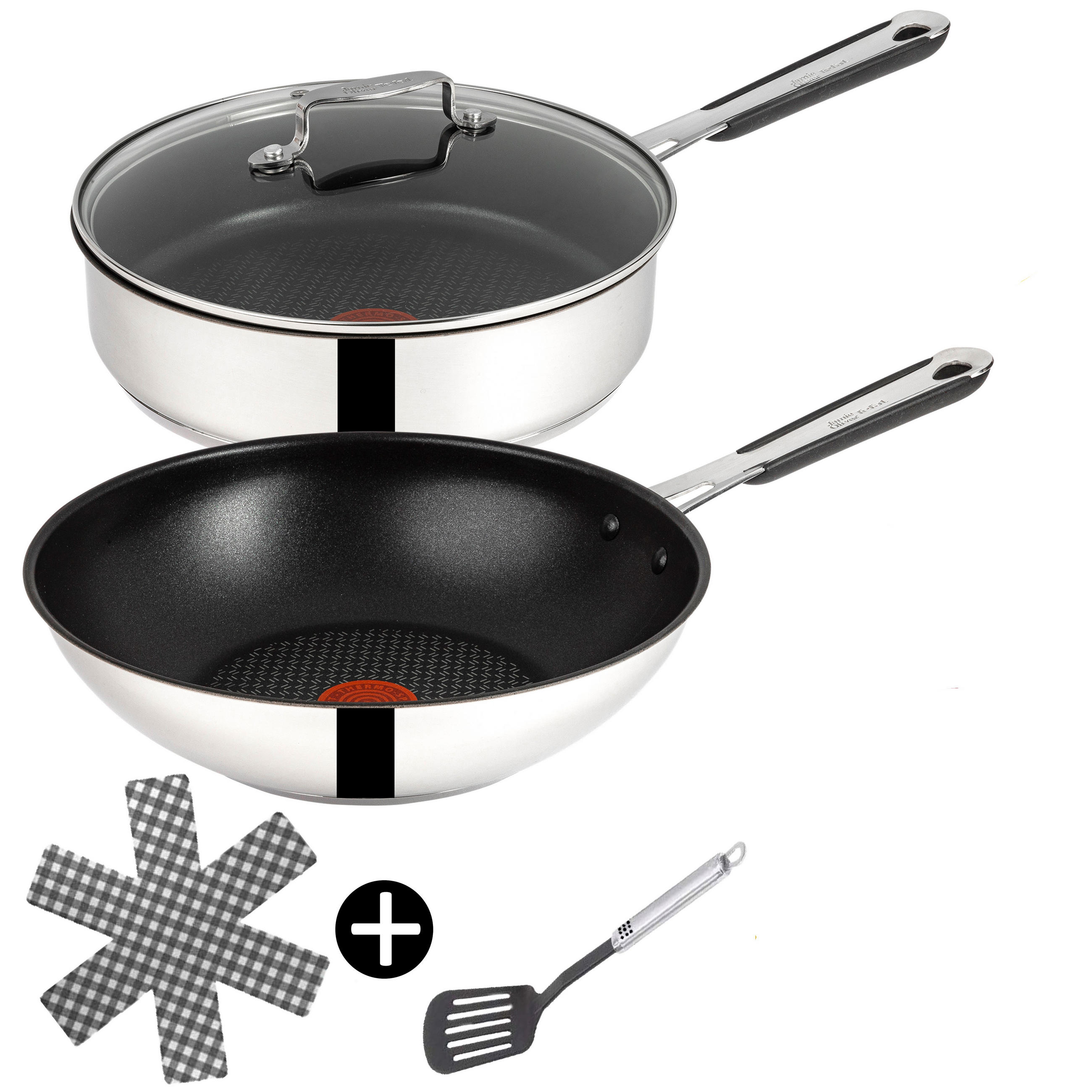 PFANNEN-SET J90928 Jamie Oliver Silber 5-Teilig - Silberfarben, Keramik/Metall - Tefal