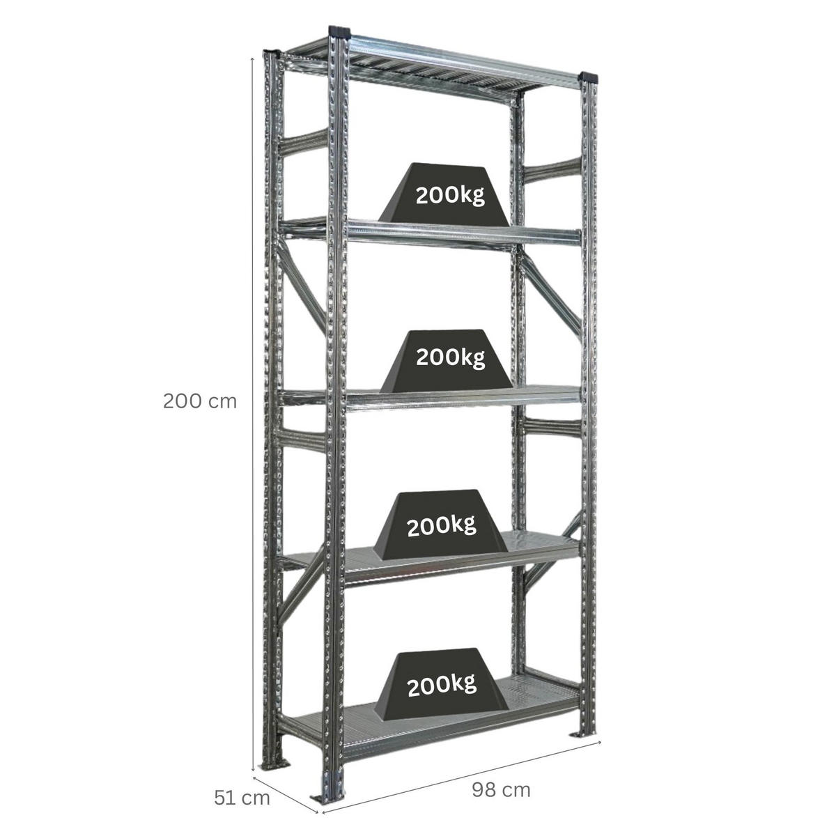 FACHBODENREGAL Proximo Stecksystem 200x90x50cm 5 Ebenen Fachlast 200 kg Beidseitig nutzbar Verzinkt - Silberfarben, Metall (90/200/50cm) - PROREGAL