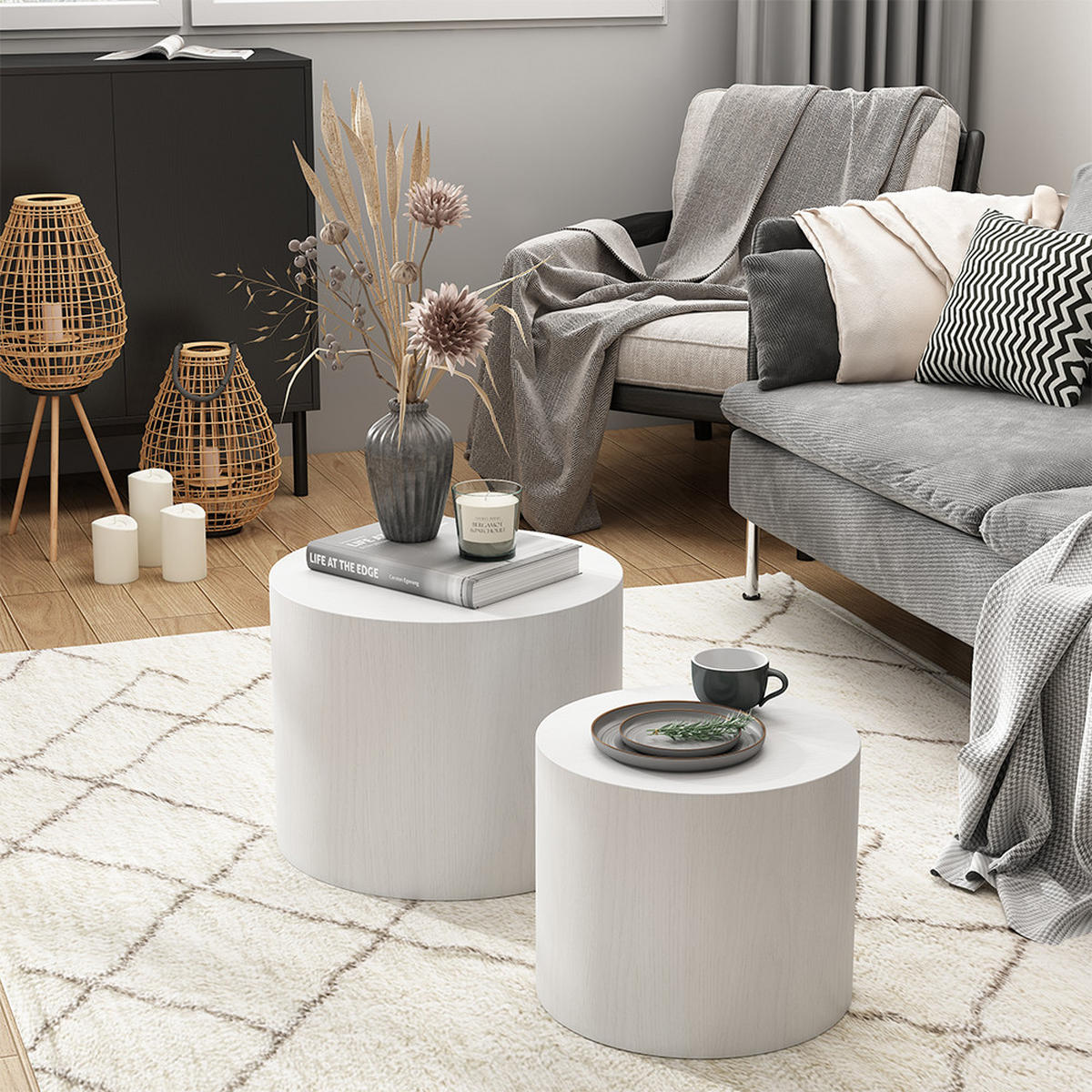 COUCHTISCH-SET Giva Weiß 48 x 48 cm - Weiß, Holzwerkstoff (48/48/38cm) - Vicco