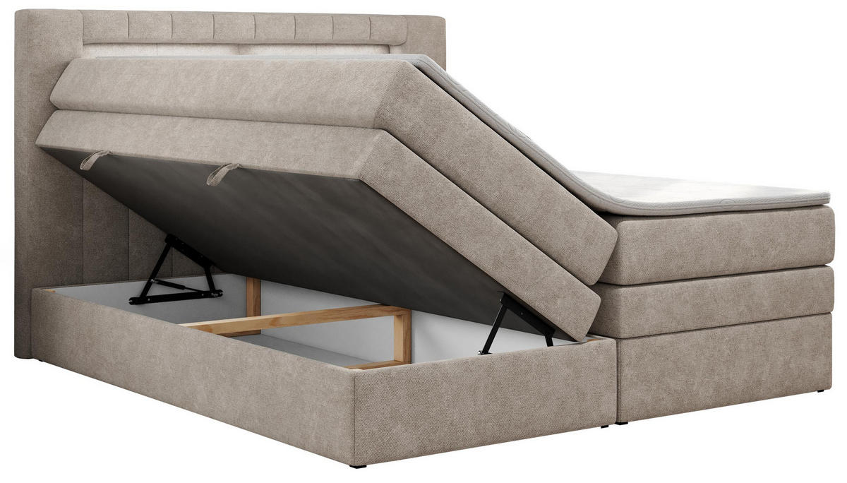 BOXSPRINGBETT GOLD-5 KING LED 180/200 Beige Struktur - H3 - Beige, Holz/Textil (180/200cm) - MKS