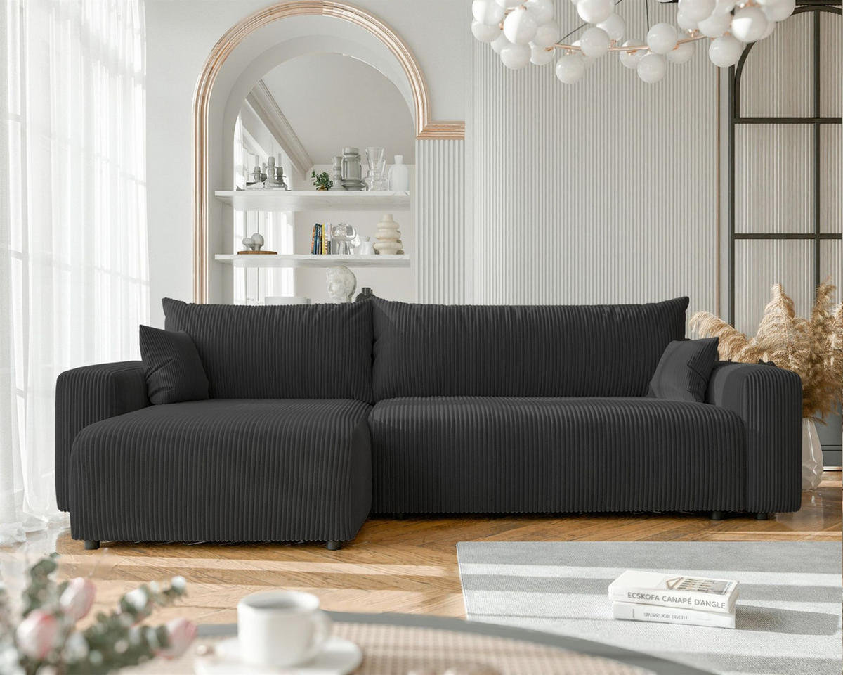 ECKSOFA Luna Max Mit Schlaffunktion - Schwarz, Holzwerkstoff/Textil (278/145cm) - Fun Möbel