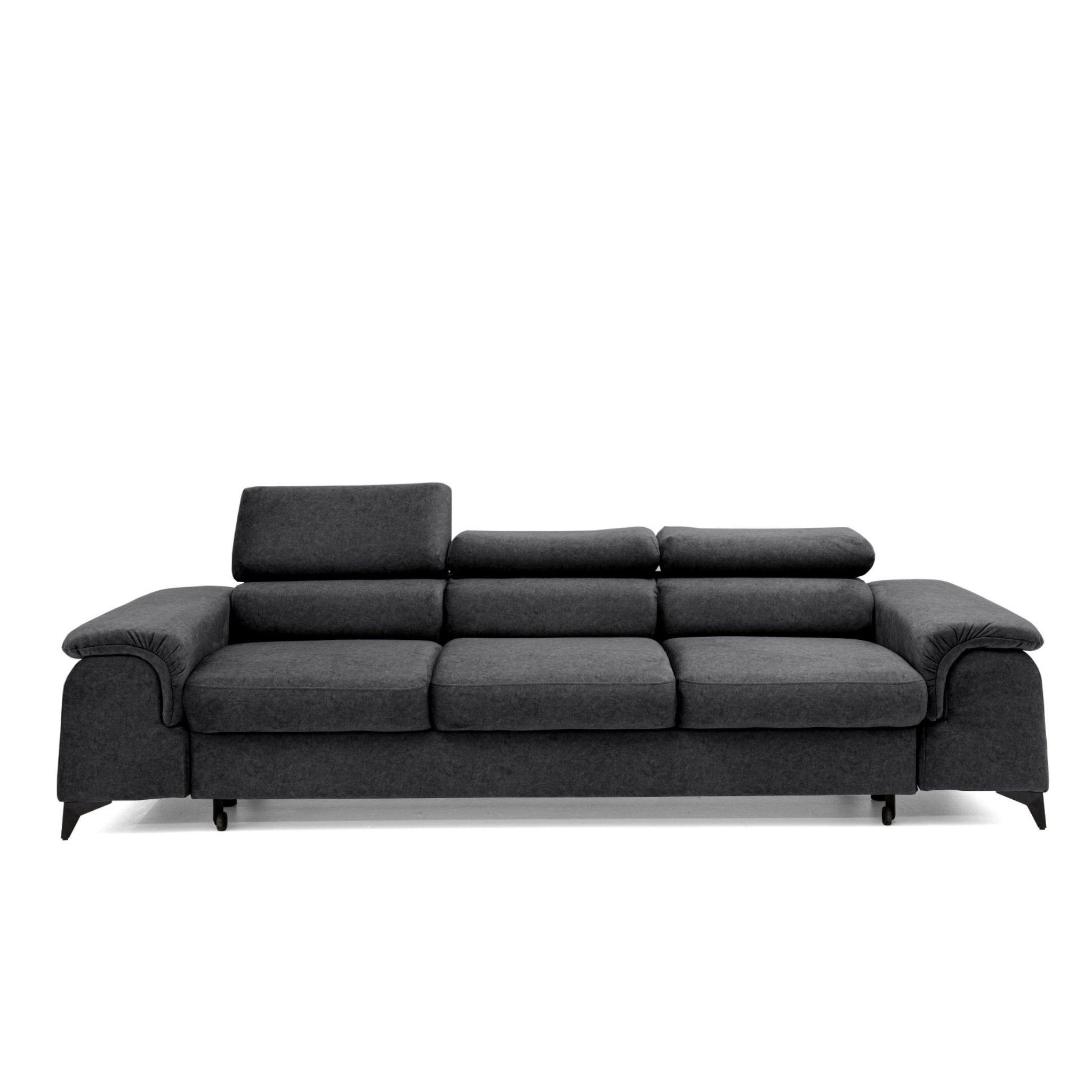 3-SITZER Sofa PLAZA mit Schlaffunktion 127x195 Velours Dunkelgrau - Dunkelgrau/Schwarz, Holz/Textil (260/90/100cm) - Muffo