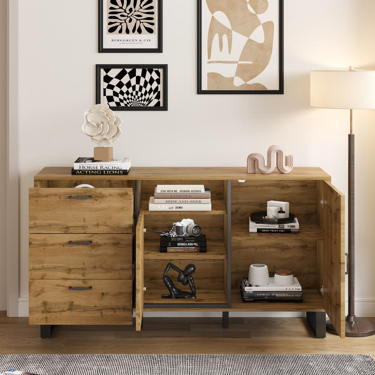 SIDEBOARD Holzeffekt 150/38/77 cm - Braun, Holzwerkstoff/Metall (38/76.5/150cm) - Urban Meuble