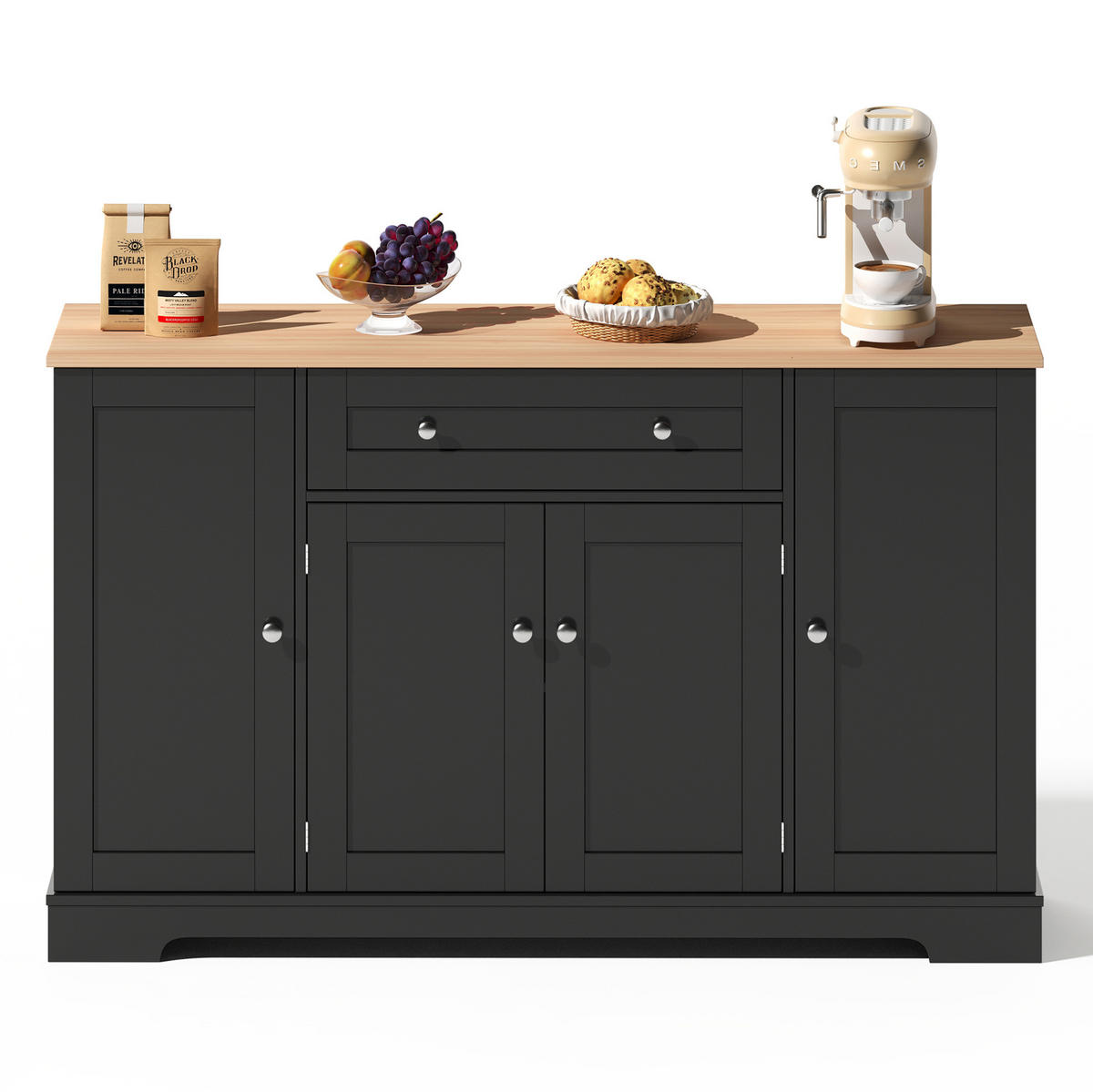 SIDEBOARD 138 cm in Schwarz mit Schublade, verstellbaren Einlegeböden und Kippschutz - Schwarz, Holzwerkstoff (138/85/40cm) - Flora Grace