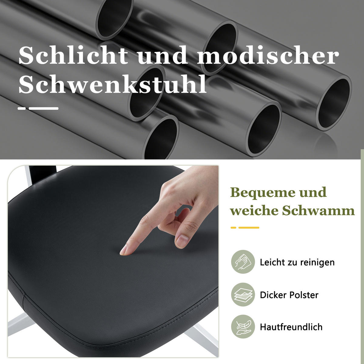 STUHL-SET DE-36678 2 Stück 360° drehbar mit Polsterung Schwarz - Schwarz, Metall (50.5/77/54.5cm) - ComfortXL