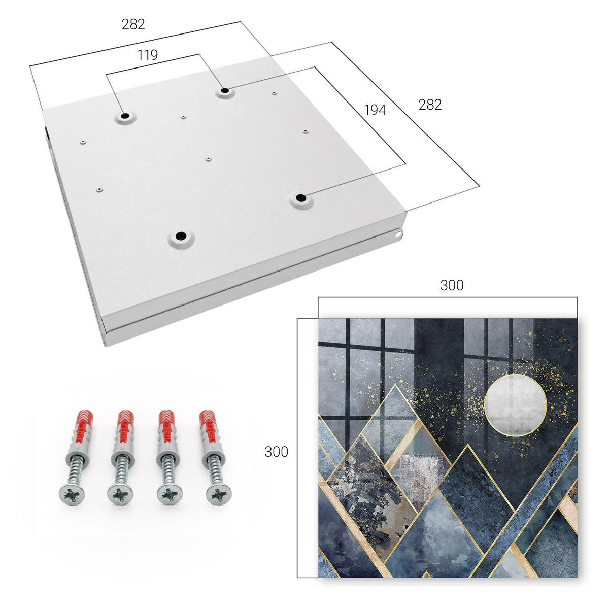 SCHLÜSSELBOX Weiß 30x30 cm – Türöffnung nach rechts - Himmelsgeometrie - Dunkelblau, Metall (30/30/5cm) - TULUP