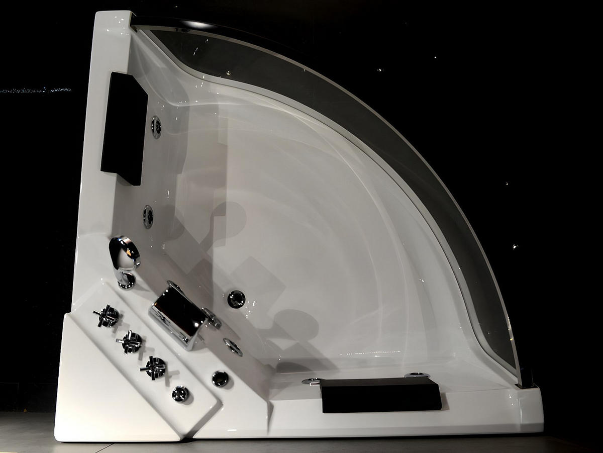 WHIRLPOOLBADEWANNE - 2 -Sitzer - Sicherheitsglas - weiß - EVELINA - Weiß, Glas (138/59/138cm) - Vente-Unique