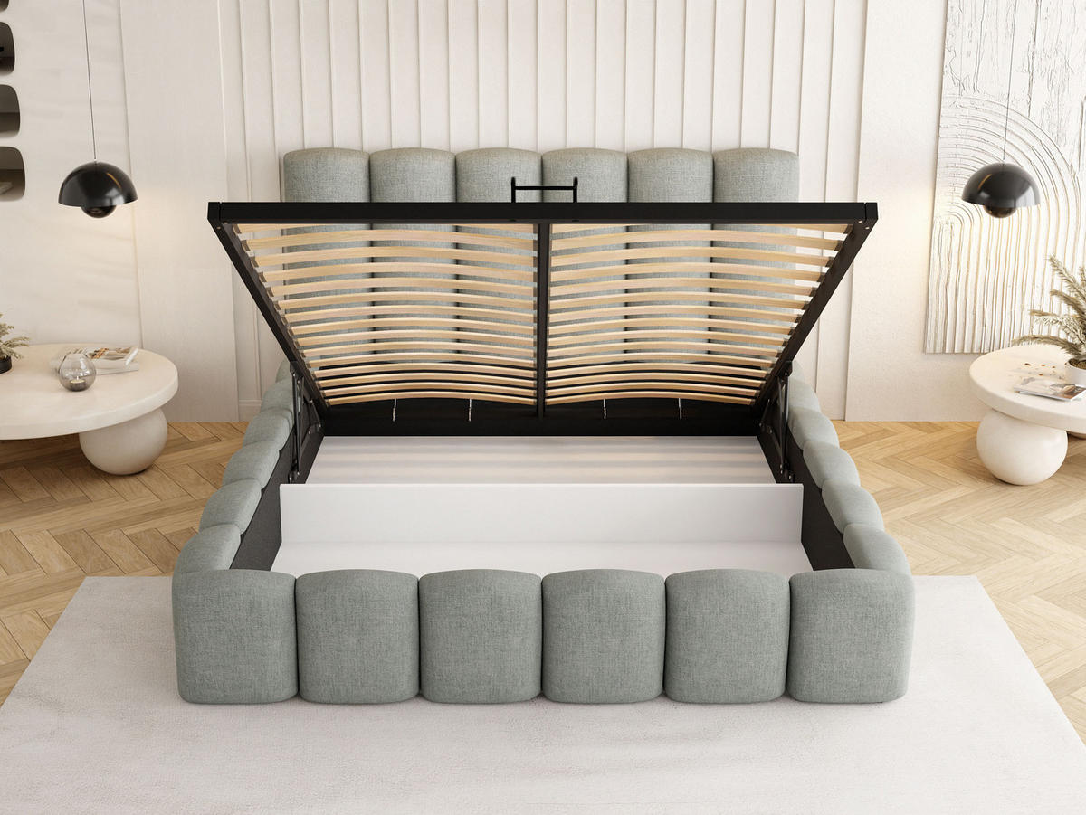 POLSTERBETT Serenity mit Bettkasten, Beige Samt 120x200 cm - Ecru/Beige, Holzwerkstoff/Kunststoff (120/200cm) - WFL GROUP