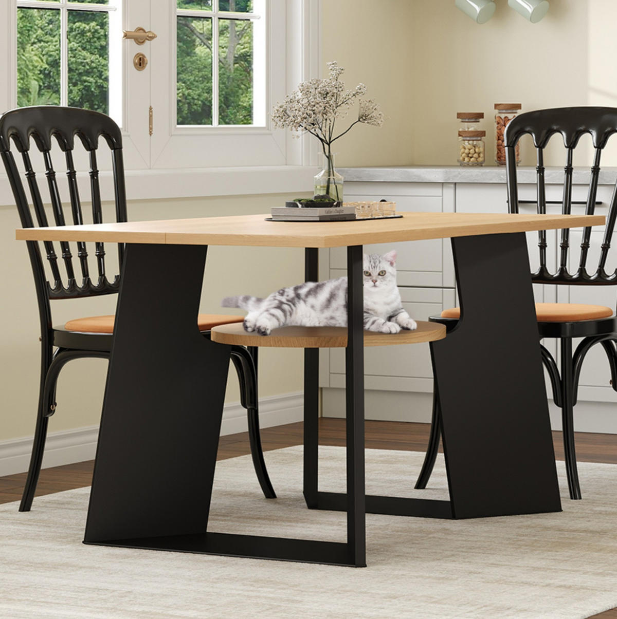 ESSTISCH 130/75/85 cm Schwarz/Natur aus Holzwerkstoff mit Haustierbereich - Schwarz, Holzwerkstoff (130/85/75cm) - OKMYHOME