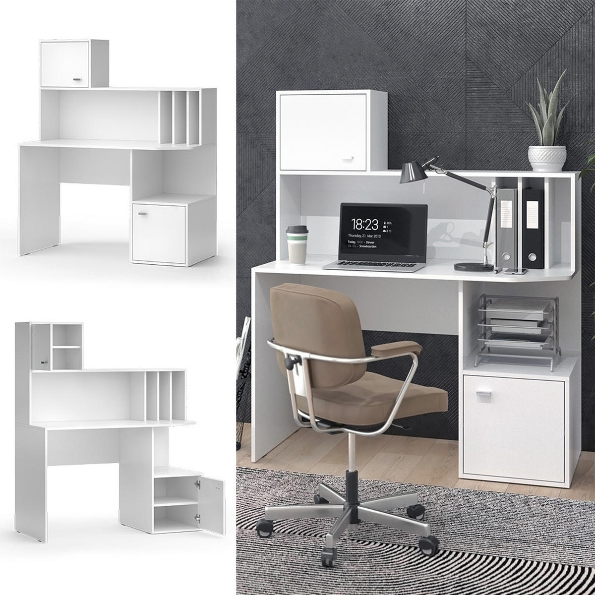 SCHREIBTISCH Alwin Weiß 115 x 55 cm mit 2 Türen - Weiß, Holzwerkstoff (55/115/76.4cm) - Vicco