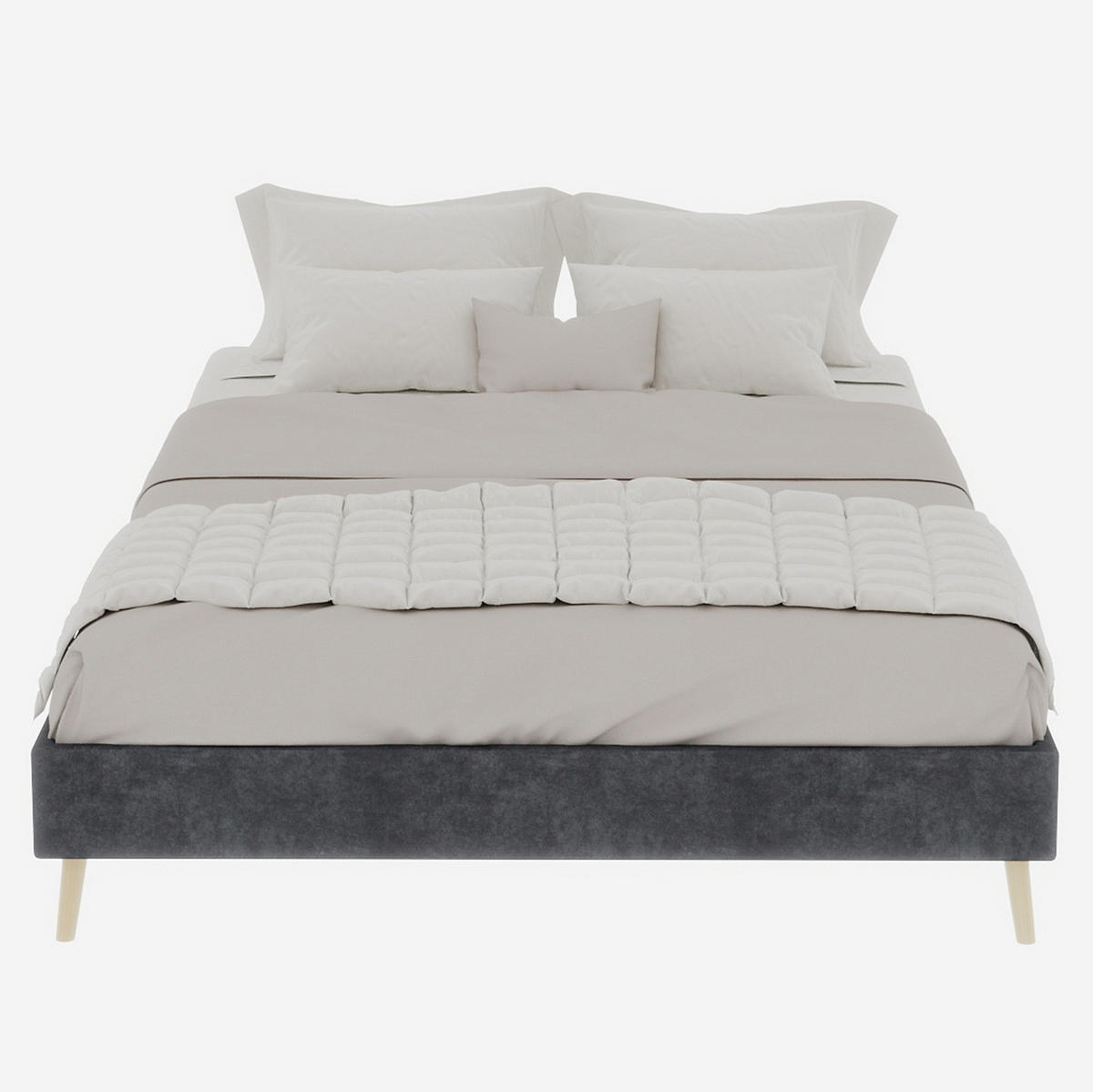 BETTGESTELL 140/200 cm grau aus Samtstoff und Metall mit niedriger Form - Grau, Textil (140/200cm) - OKWISH