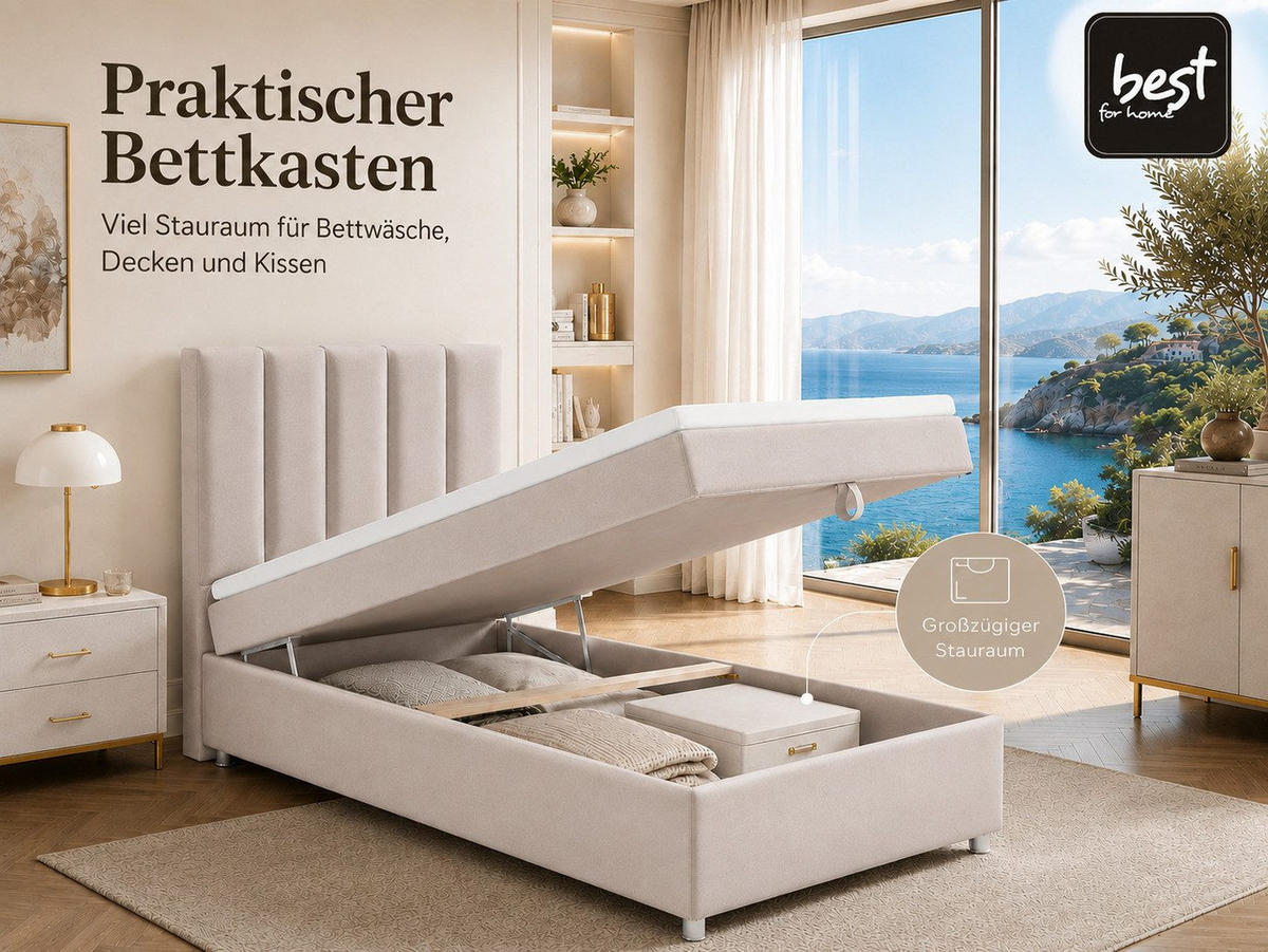 BOXBETT mit Bettkasten Trinity K10-SINGLE Bonellfederkern inkl. Topper - Creme, Holz/Holzwerkstoff (70/200cm) - Best For Home