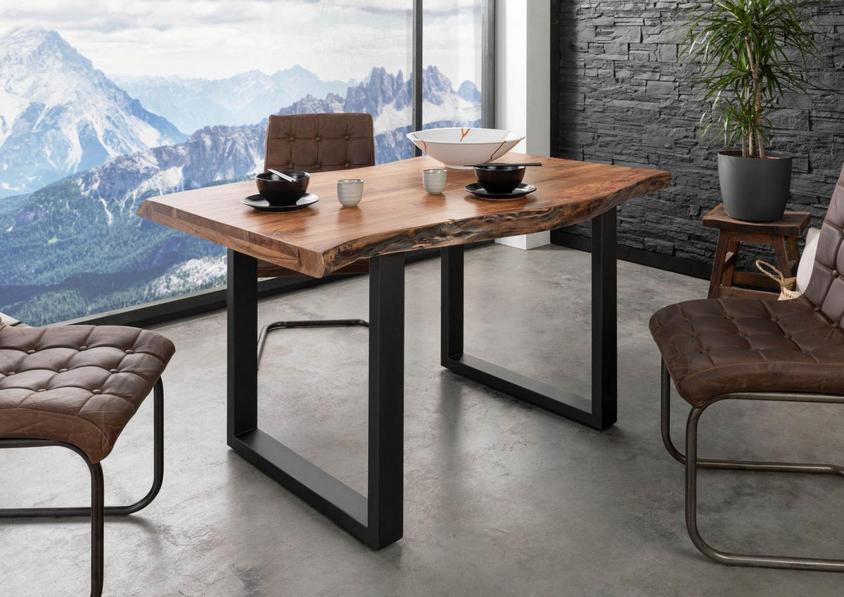 BAUMTISCH Akazie 140x90x77 natur lackiert / U-Beine anthrazit matt FREEFORM 5 - Anthrazit/Naturfarben, Holz (140/90/77cm) - Massivmoebel24