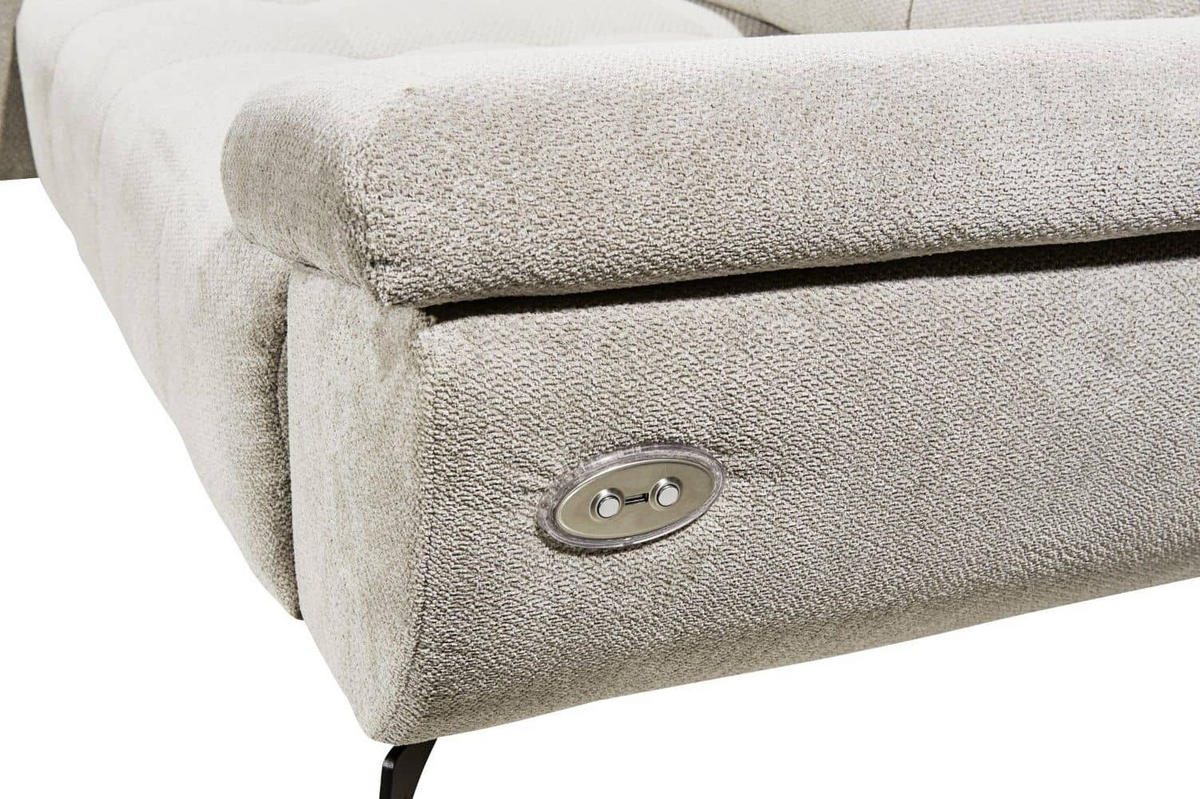 ECKSCHLAFSOFA mit Schlaffunktion & elektrischer Sitztiefenverstellung - Beige/Silberfarben, Holz/Kunststoff (297/170cm) - ed exciting design
