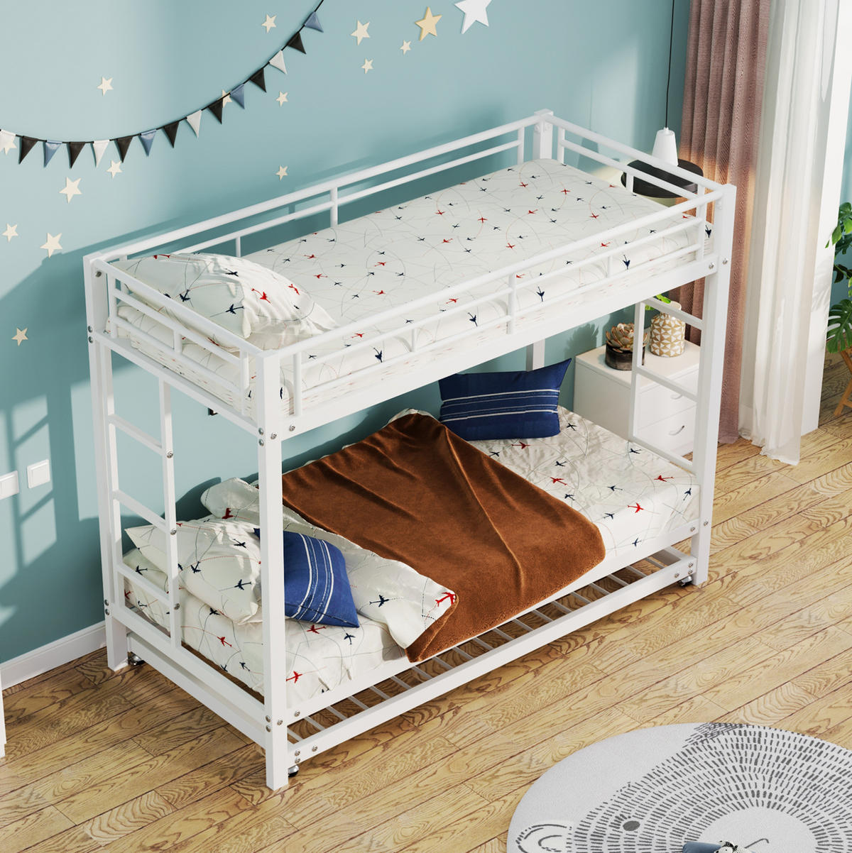 ETAGENBETT 90/200 cm Weiß mit ausziehbarem Rollbett und hohen Geländern - Weiß, Metall (90/200cm) - OKWISH