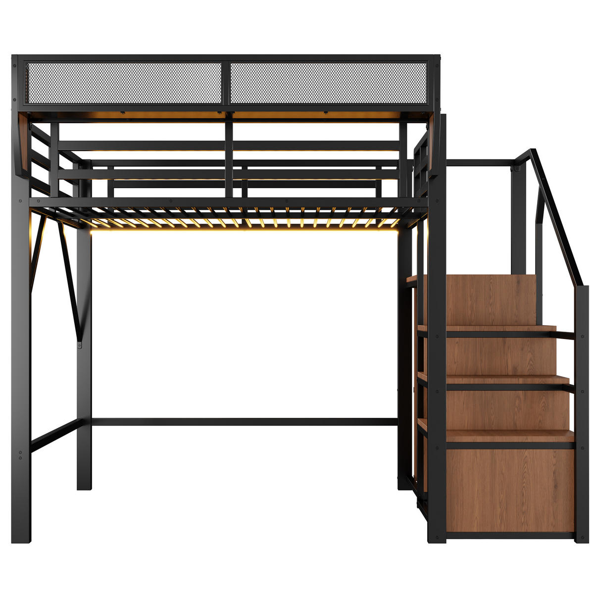 HOCHBETT 140x200cm Metall Stauraum LED Sicherheitsleiter Schwarz - Schwarz, Metall (140/200cm) - FLIEKS