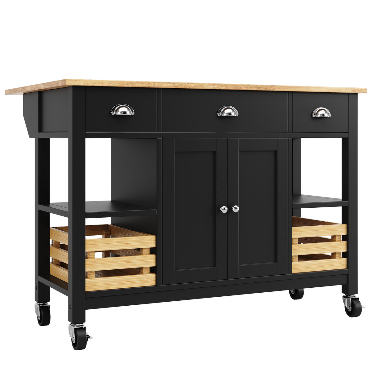KÜCHENINSEL Küchenwagen Stauraum Aufbewahrung Schwarz - Schwarz, Holzwerkstoff (120/90/45cm) - FLIEKS
