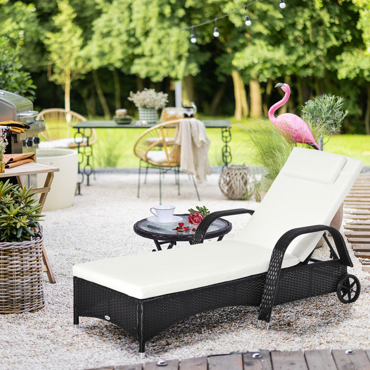 SONNENLIEGE, Polyrattan+Metall, Schwarz - Multicolor, Kunststoff (73/103/200cm) - Outsunny