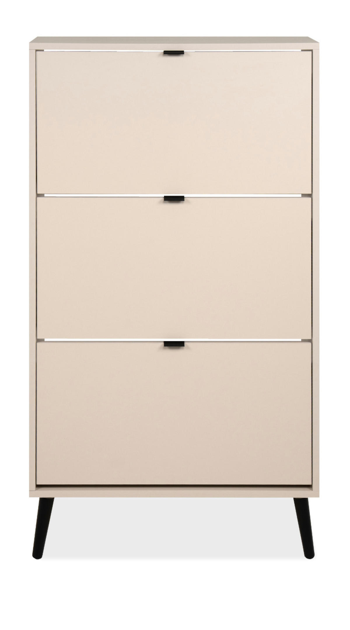 SCHUHSCHRANK samt 70 x 125 cm, Schuhkipper mit großen 3 Klappen - Beige/Schwarz, Holz/Holzwerkstoff (70/125/24cm) - Furn.Design
