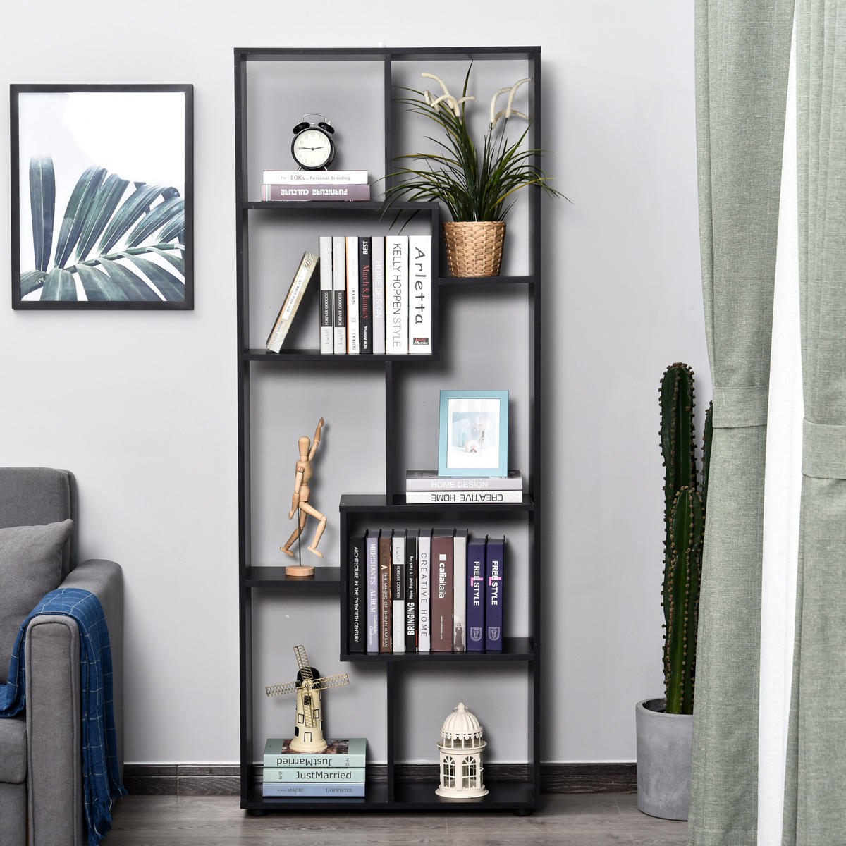 BÜCHERREGAL,SCHMAL 8 Ablagen 70x24x178cm,schwarz - Schwarz, Holzwerkstoff (70/178/24cm) - Vallsero