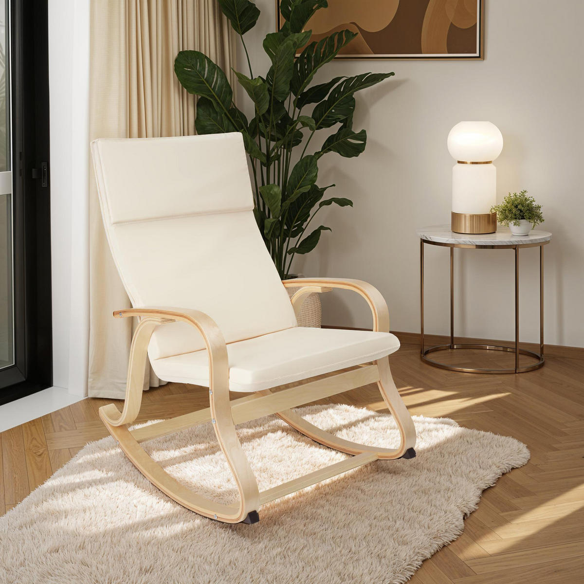 SCHAUKELSTUHL Roca,65 x 94 x 100 cm,beige - Beige, Holz (65/100/94cm) - tectake