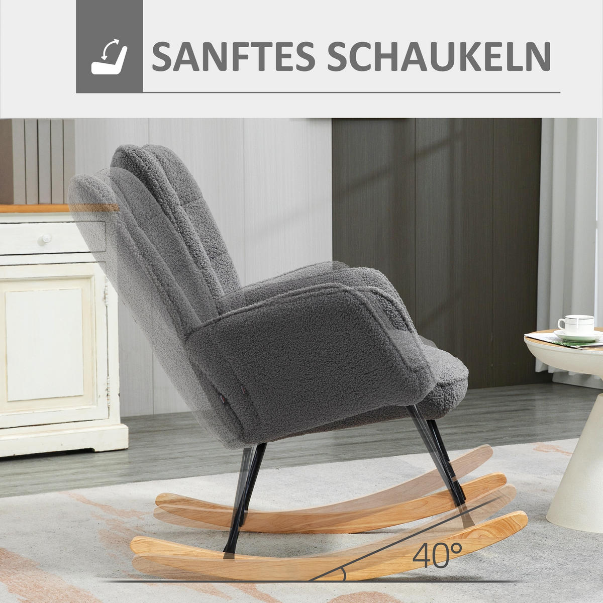 SCHAUKELSTUHL 71/98/101 cm Dunkelgrau Wollstoff - Dunkelgrau, Textil (98/101/71cm) - Oxeza