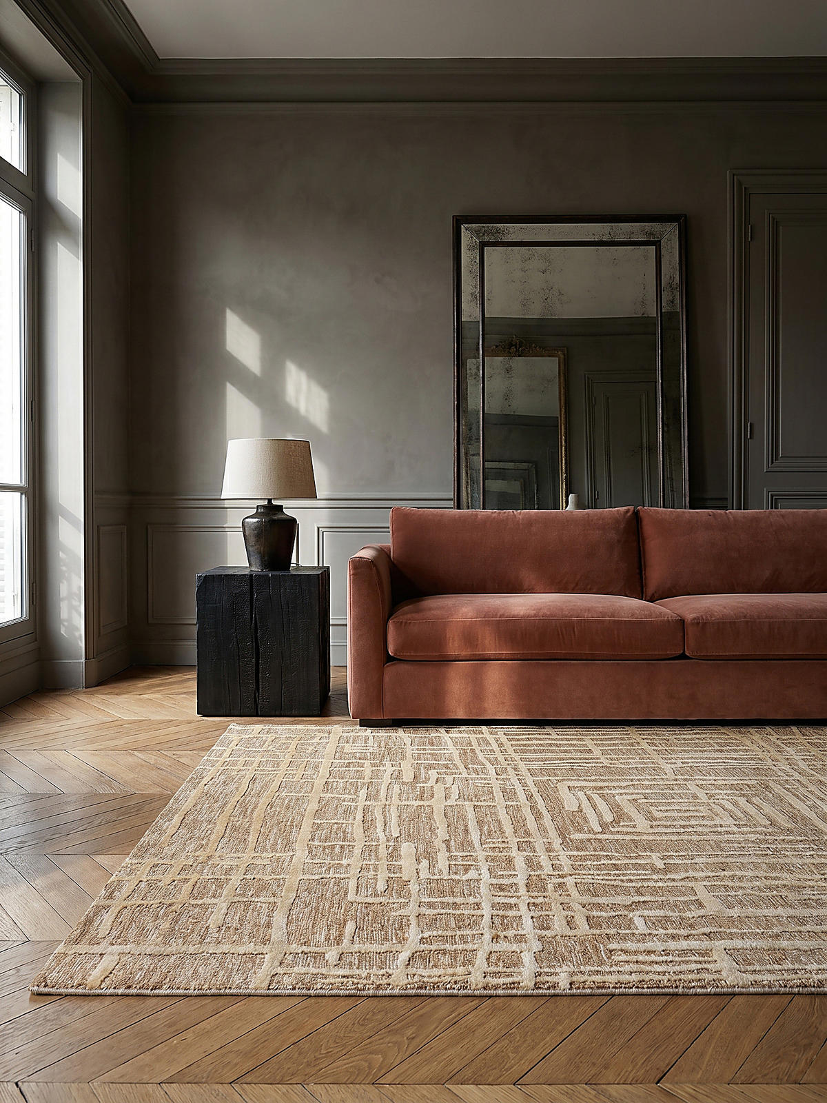TEPPICH Kurzflor Labyrinth Muster, Geometrisch, Wohnzimmer Senfgelb Rechteckig 160x230 - Goldfarben, Textil (230/160cm) - KADIMA DESIGN