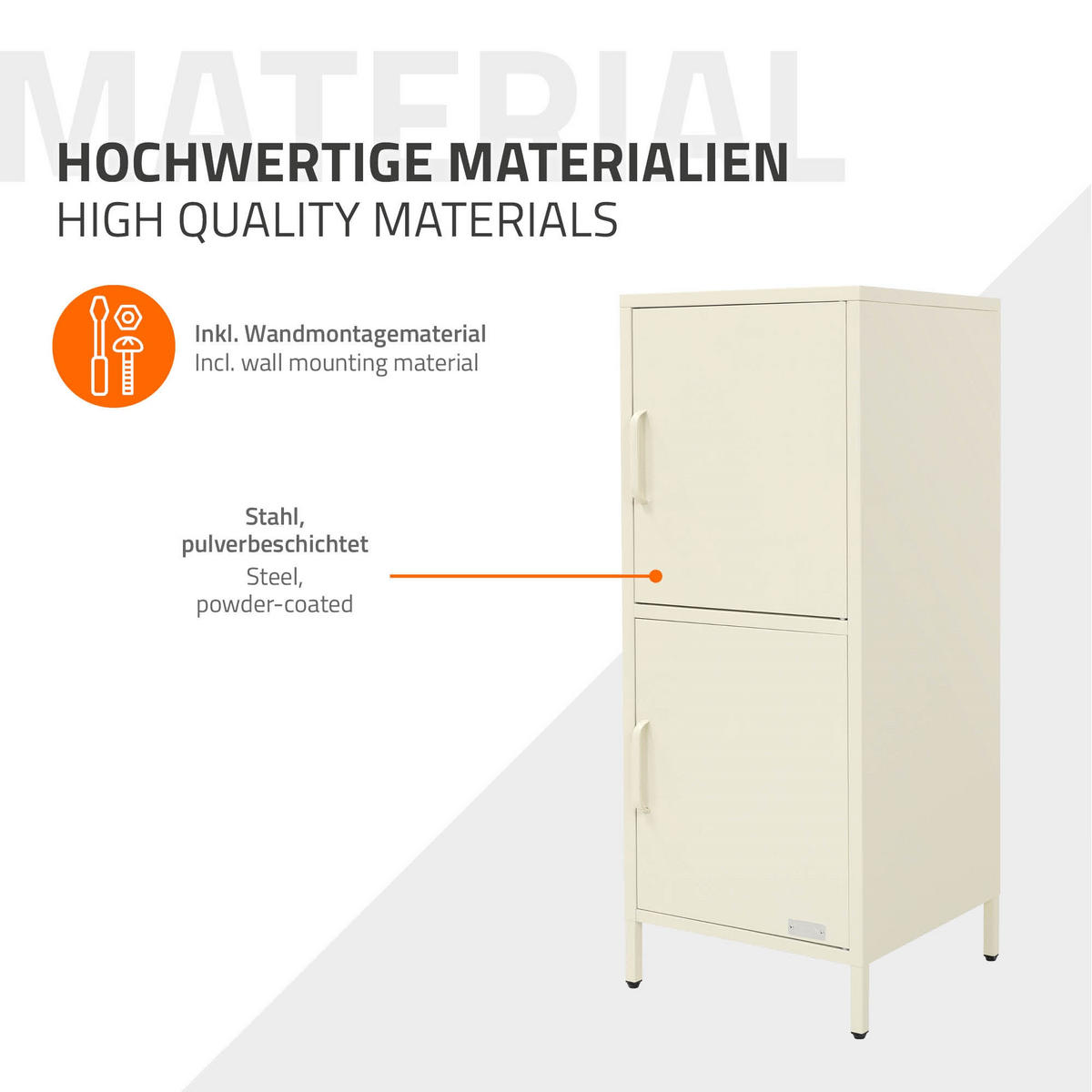 AKTENSCHRANK 40x101,5x40 cm Creme aus Stahl mit 2 Türen - Creme, Metall (40/101.5/40cm) - ML-DESIGN