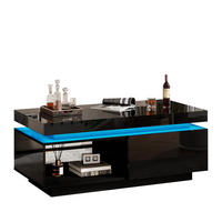 COUCHTISCH, Hochglanz Schwarz mit integrierter LED und Schublade, Spanplatte, 100/50/40,3 cm,Schwarz - Schwarz, Holzwerkstoff (100/50/40.5cm) - Redom