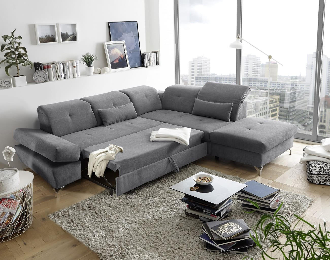 Thumbnail - ed exciting design Ecksofa, Dunkelgrau, Textil, Mode, 5-Sitzer, Ottomane rechts,L-Form, 275x245 cm, Wohnzimmer, Sofas & ...