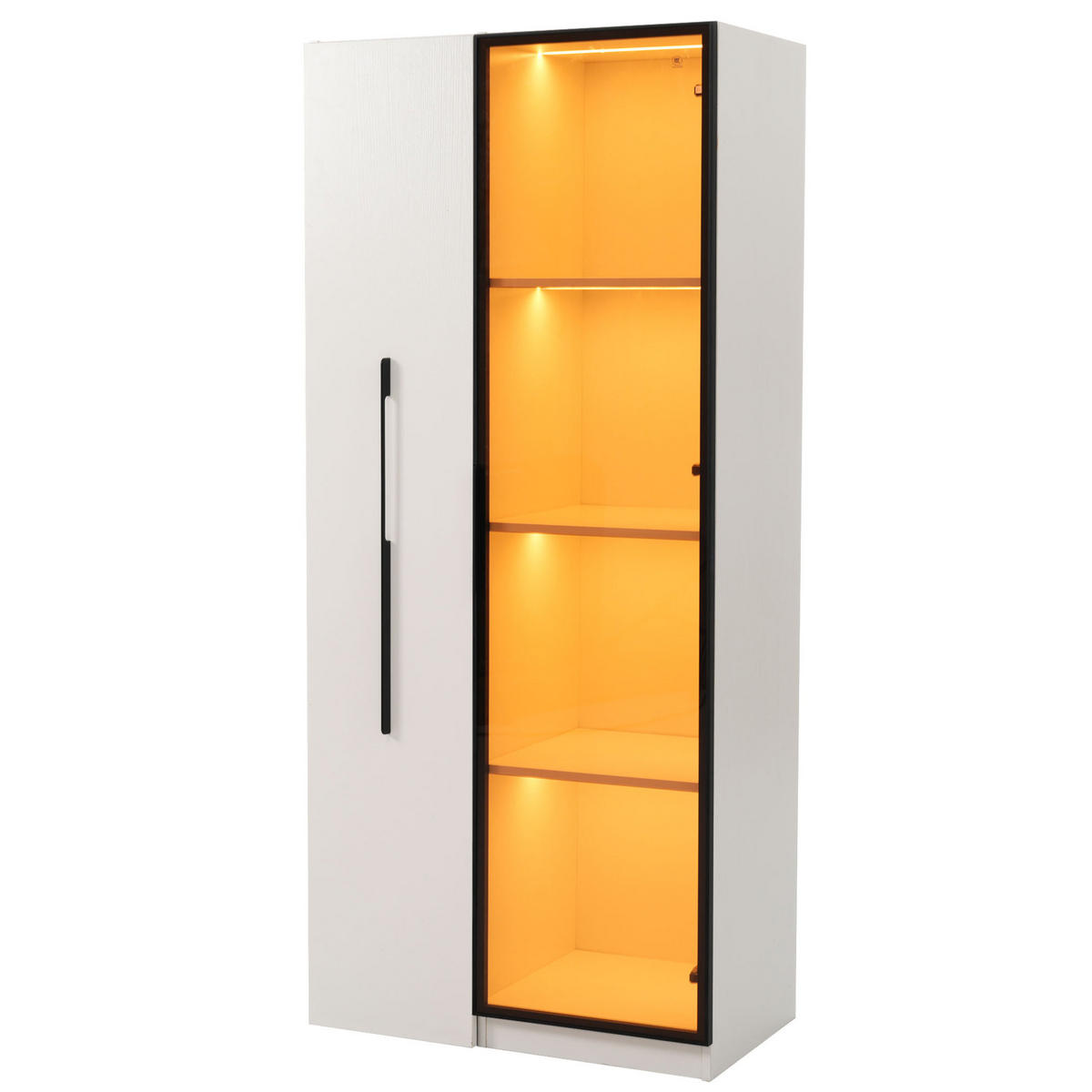 VITRINE 70/40/160 cm aus MDF mit ausziehbarem Bücherregal und LED-Beleuchtung Weiß - Weiß, Holzwerkstoff (70/160/40cm) - Modenvie