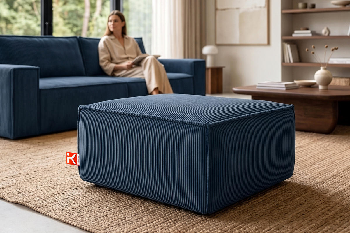SITZPOUF NAPI gefederte Sitzfläche, blau - Blau/Schwarz, Textil (83/45/83cm) - KONSIMO®