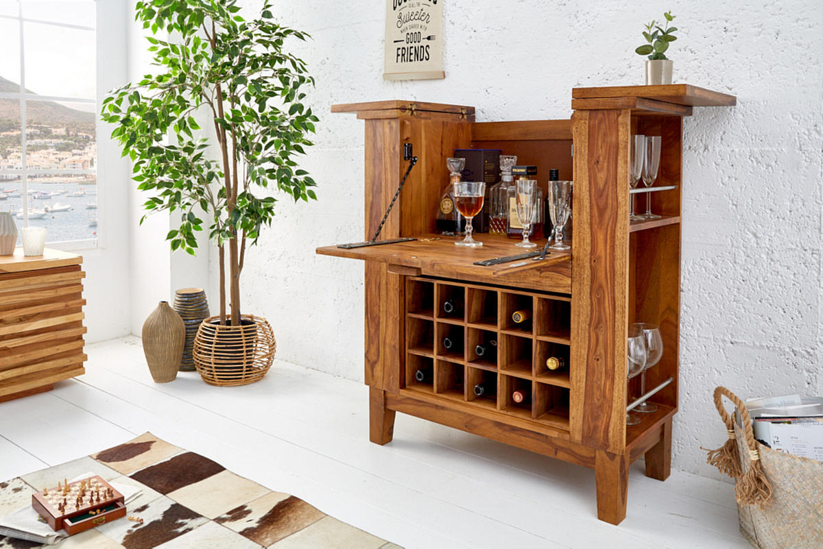 BARSCHRANK MAKASSAR Sheesham Natur 85110 cm - Naturfarben, Holz (110/100/40cm) - riess-ambiente