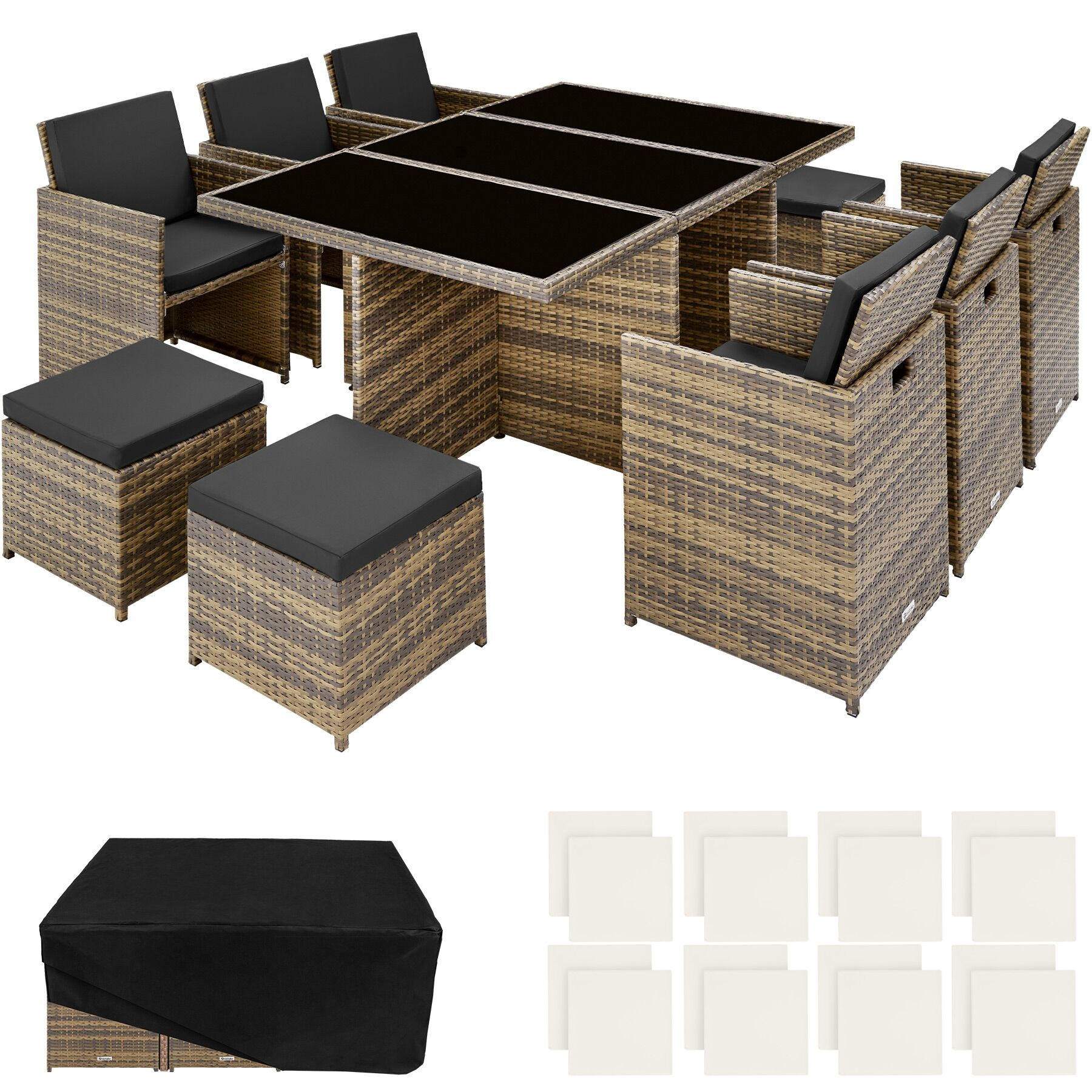 RATTAN SITZGRUPPE New York,2 Bezugssets, zusammenschiebbar, inklusive Schutzhülle,natur - Naturfarben, Kunststoff - tectake
