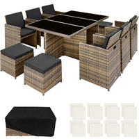 RATTAN SITZGRUPPE New York,2 Bezugssets, zusammenschiebbar, inklusive Schutzhülle,natur - Naturfarben, Kunststoff - tectake