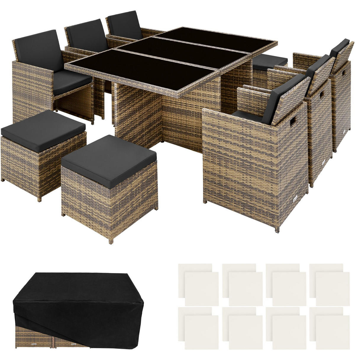 RATTAN SITZGRUPPE New York,2 Bezugssets, zusammenschiebbar, inklusive Schutzhülle,natur - Naturfarben, Kunststoff - tectake