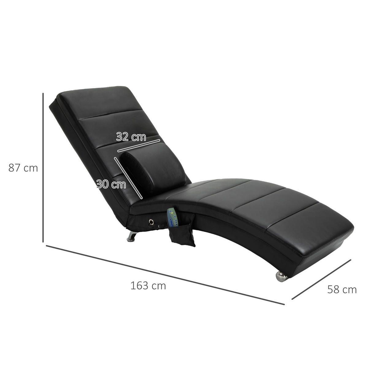 RELAXLIEGE, Massagefunktion, Schwarz - Schwarz, Leder (163/87/58cm) - HOMCOM