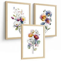 PLAKAT Sada 3 botanických uměleckých tisků. Květinové nástěnné umění. Moderní minimalistický květinový nástěnný PLAKAT. Velikost Bezrámové A3 - čirá, papír (29.7/42/3cm) - Nacnic