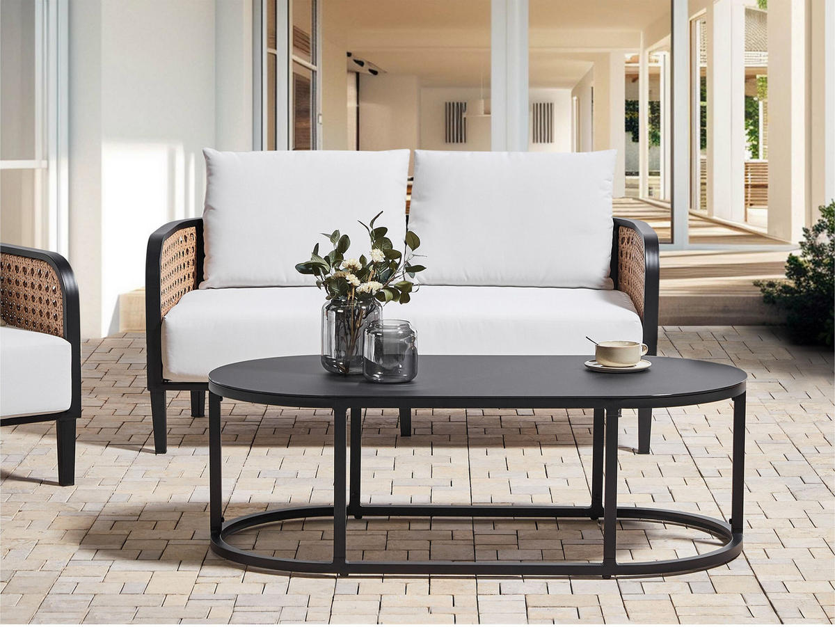 GARTENSOFA 2-Sitzer Aluminium weiß Montefalco - Creme, Metall (74/87/137cm) - Beliani