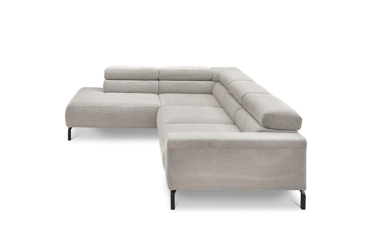 ECKSOFA DELIA Silber Cord - Silberfarben/Schwarz, Textil/Metall (276/219cm) - KAWOLA