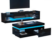 TV-SCHRANK & Couchtisch schwarz mit Hochglanzverkleidung und App-gesteuerter LED-Beleuchtung - Schwarz, Holzwerkstoff (181/38/38cm) - Luhomfu