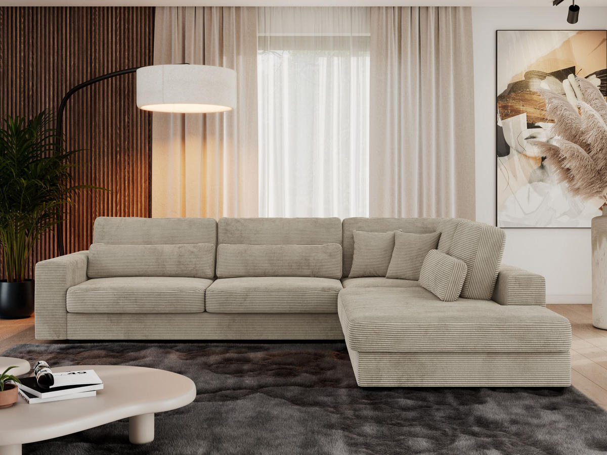 ECKSOFA Savona Hellgrau Cord - rechts - Hellgrau/Schwarz, Kunststoff/Textil (249/316cm) - MKS